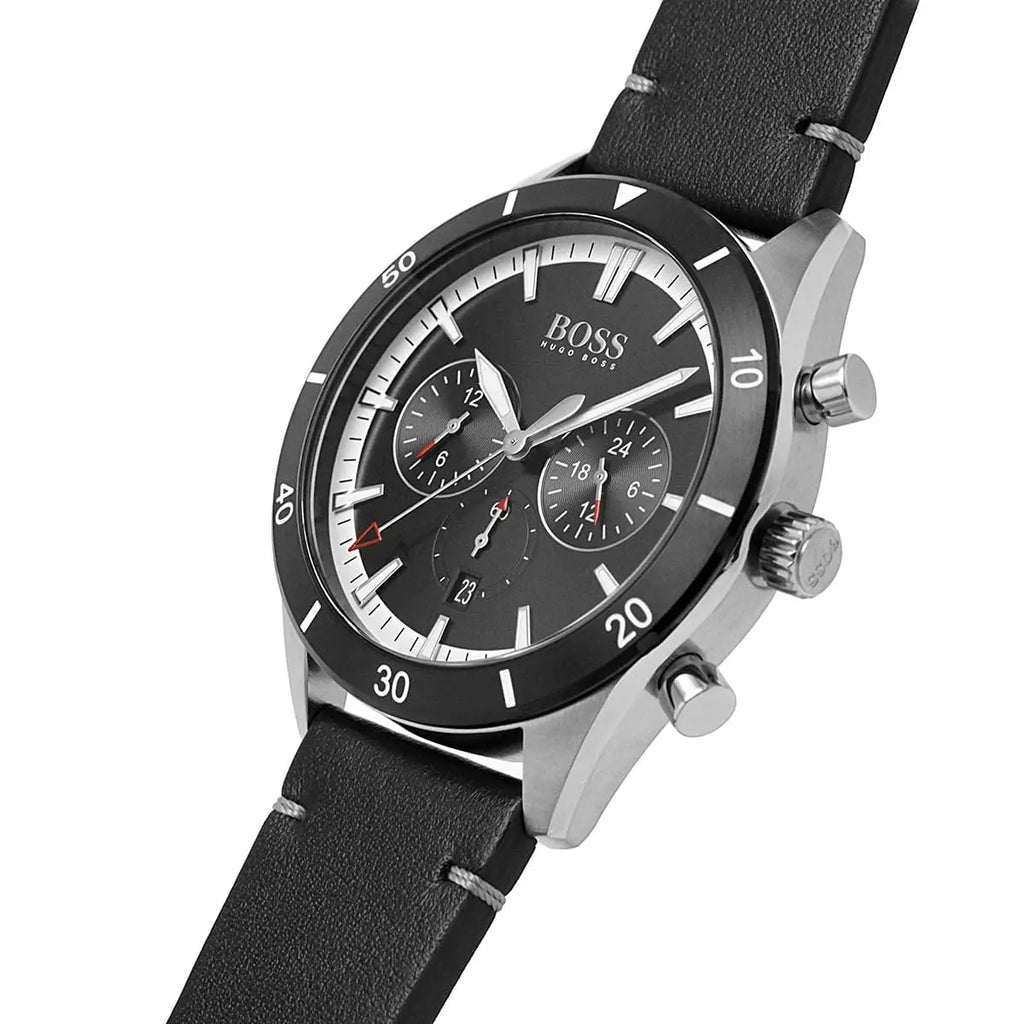 Hugo Boss Santiago 1513864 44mm Men’s Chronograph Watch – Black Dial & Black Genuine Leather Strap