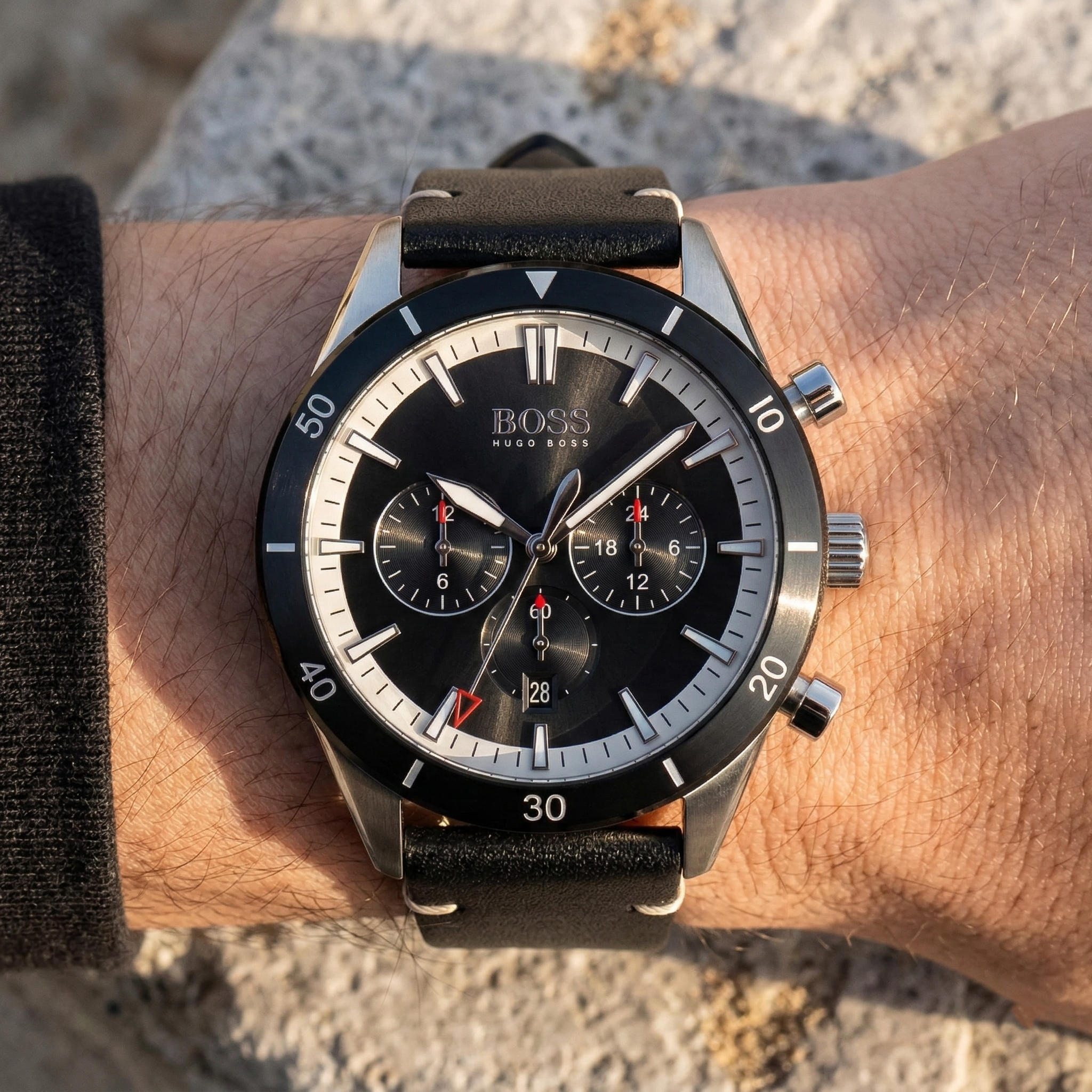 Hugo Boss Santiago 1513864 44mm Men’s Chronograph Watch – Black Dial & Black Genuine Leather Strap