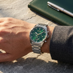 Hugo Boss Pioneer 1513868 44mm Men’s Chronograph Watch – Green Dial & Silver-tone Stainless Steel Link Bracelet