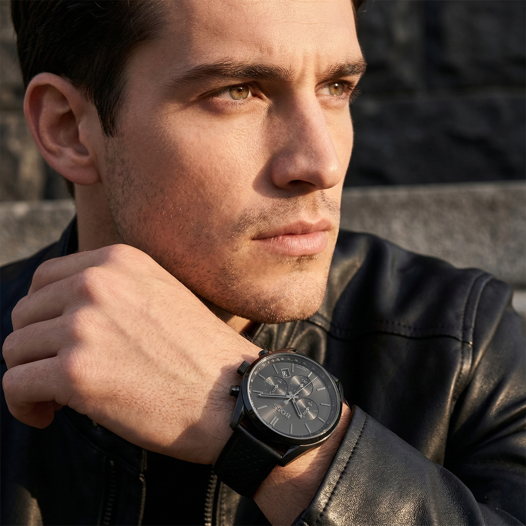 Hugo Boss Champion 1513880 44mm Men’s Chronograph Watch – Black Dial & Genuine Leather Strap