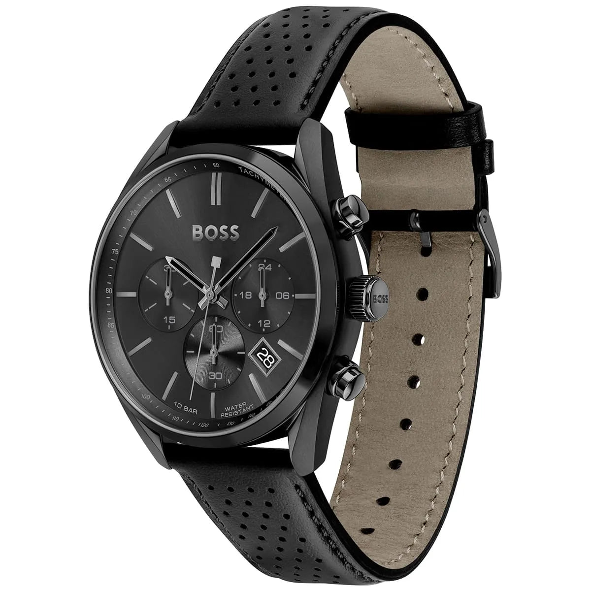 Hugo Boss Champion 1513880 44mm Men’s Chronograph Watch – Black Dial & Genuine Leather Strap
