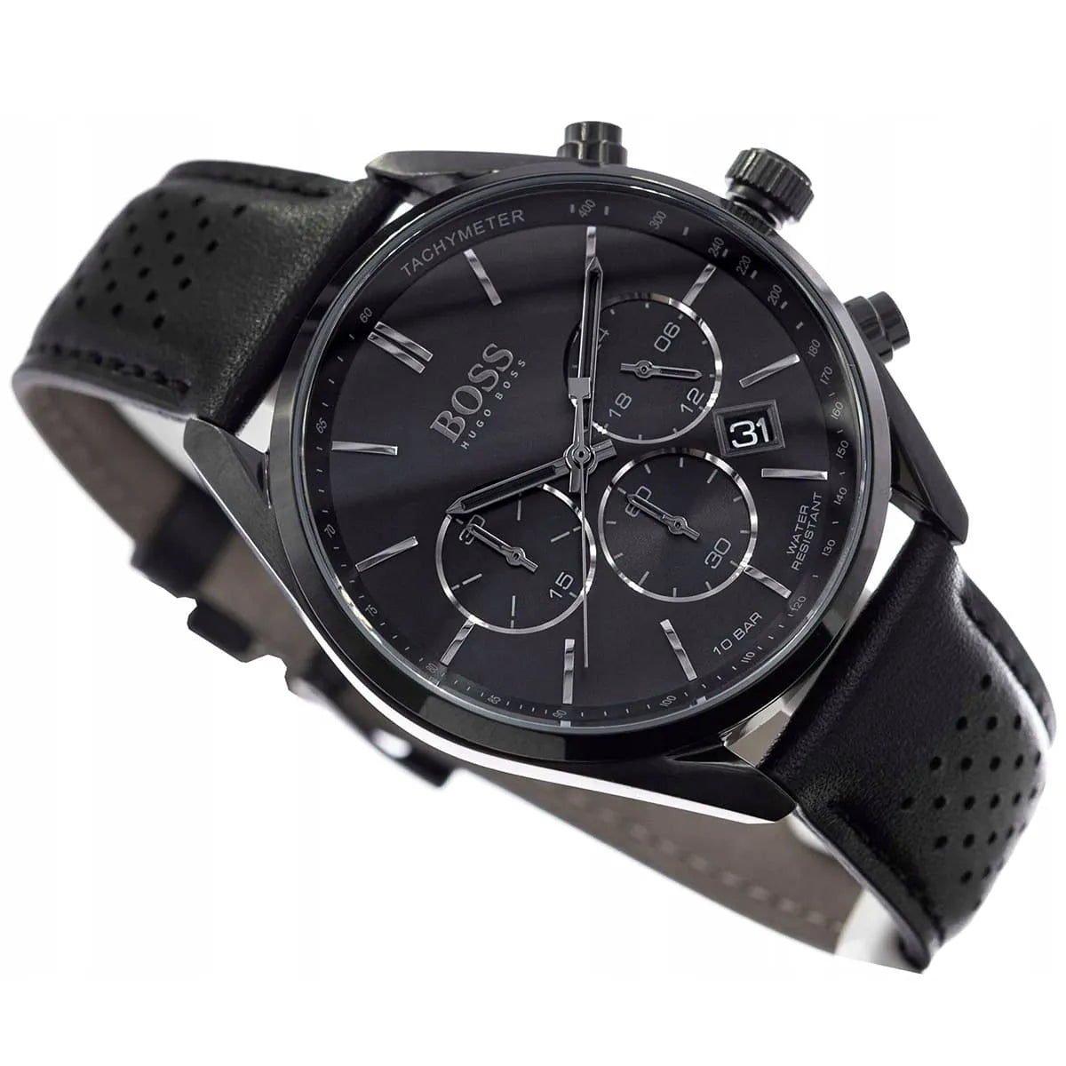 Hugo Boss Champion 1513880 44mm Men’s Chronograph Watch – Black Dial & Genuine Leather Strap