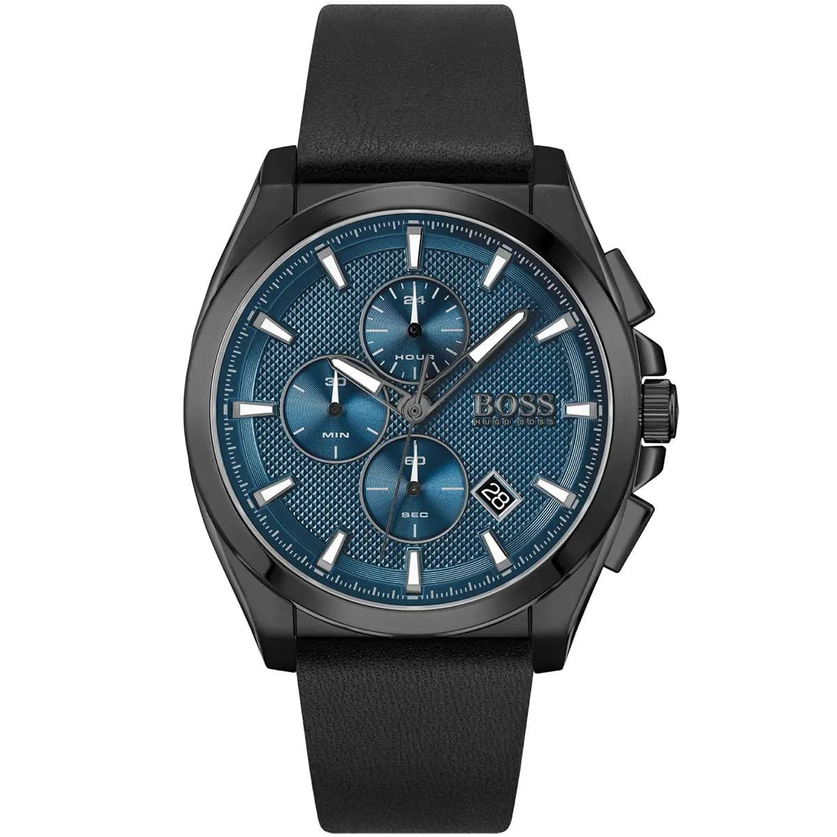 Hugo Boss Grandmaster 1513883 46mm Men’s Chronograph Watch – Blue Textured Dial & Black Genuine Leather Strap