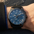 Hugo Boss Grandmaster 1513883 46mm Men’s Chronograph Watch – Blue Textured Dial & Black Genuine Leather Strap