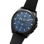 Hugo Boss Grandmaster 1513883 46mm Men’s Chronograph Watch – Blue Textured Dial & Black Genuine Leather Strap