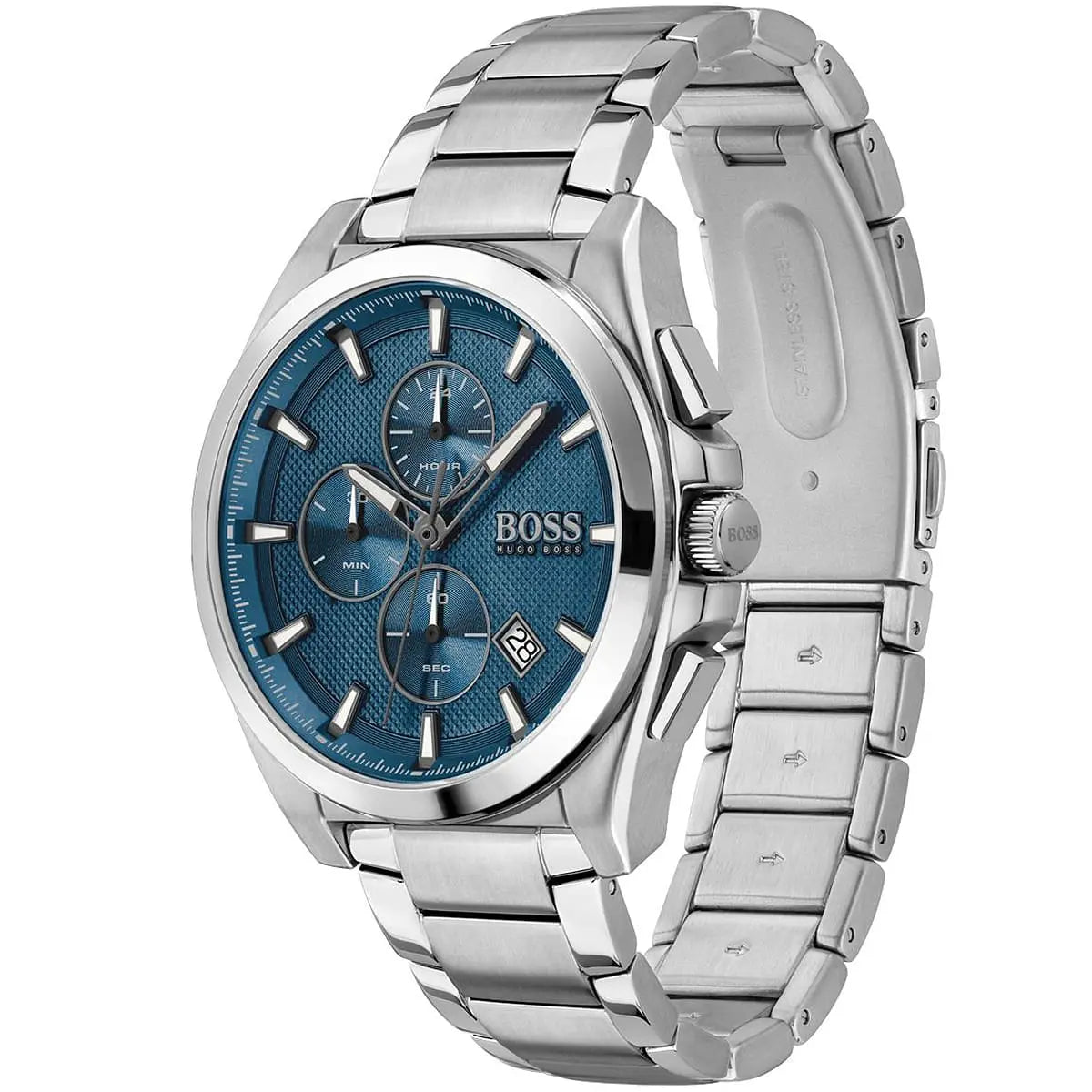 Hugo Boss Grandmaster 1513884 46mm Men’s Chronograph Watch – Blue Dial & Silver-tone Stainless Steel Link Bracelet
