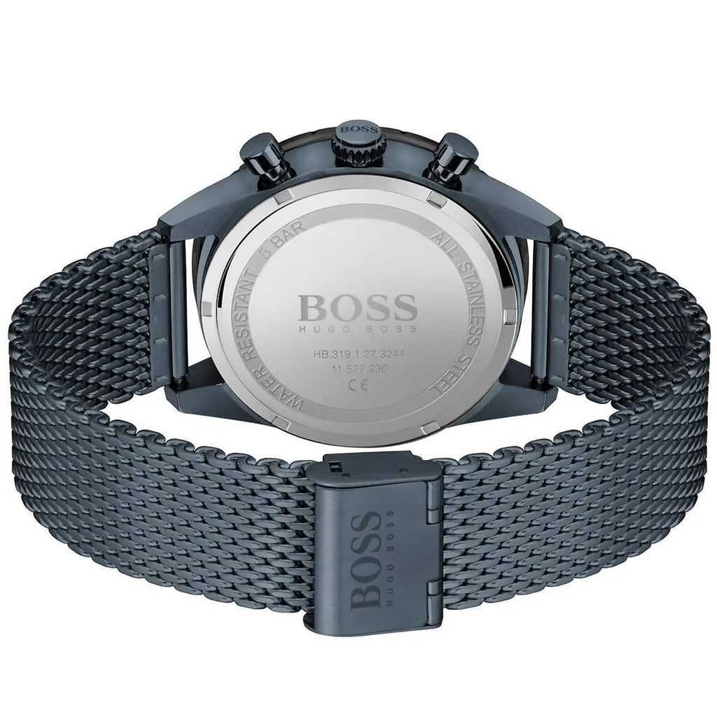 Hugo Boss Pilot Edition 1513887 44mm Men’s Chronograph Watch – Blue Dial & Blue Stainless Steel Mesh Bracelet