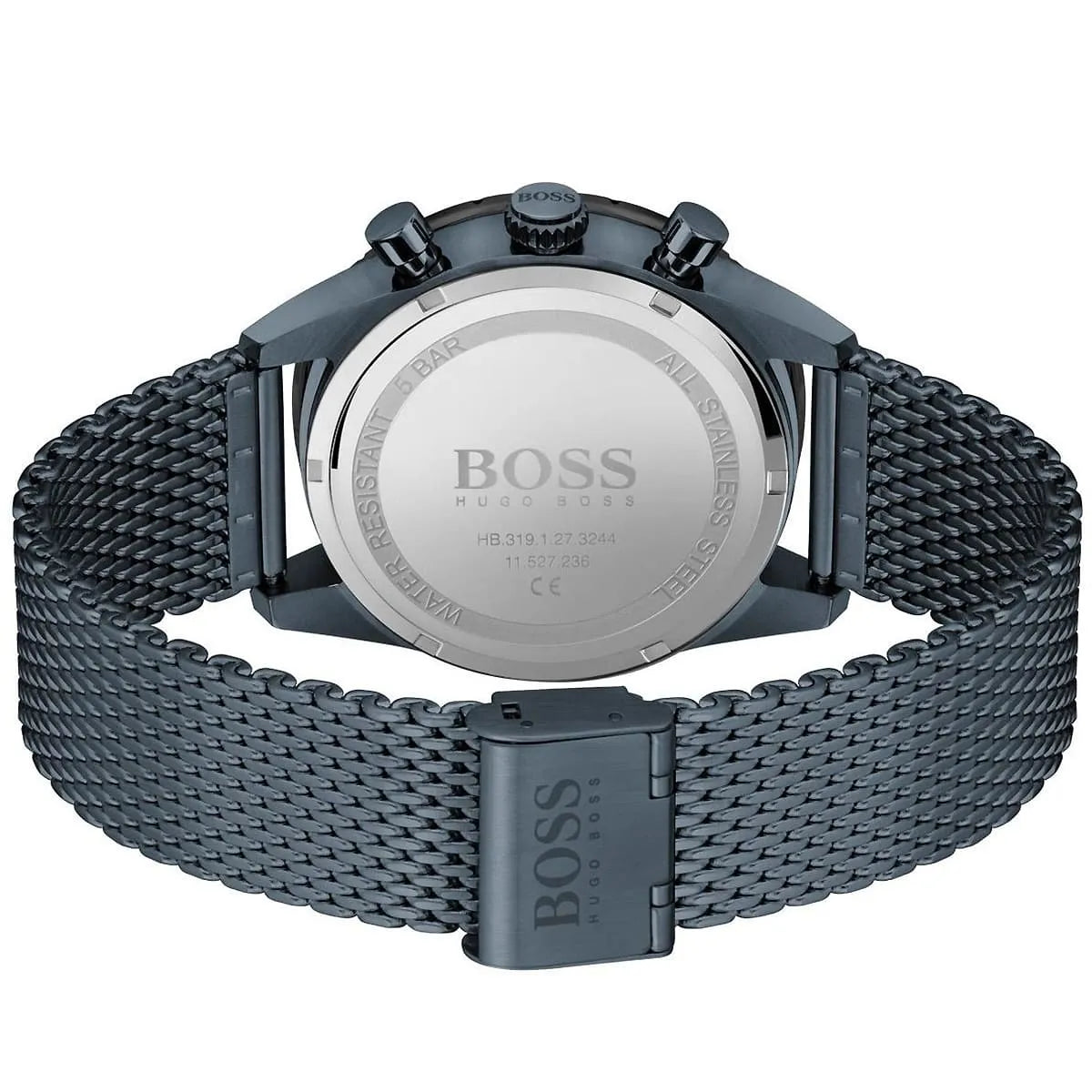 Hugo Boss Pilot Edition 1513887 44mm Men’s Chronograph Watch – Blue Dial & Blue Stainless Steel Mesh Bracelet