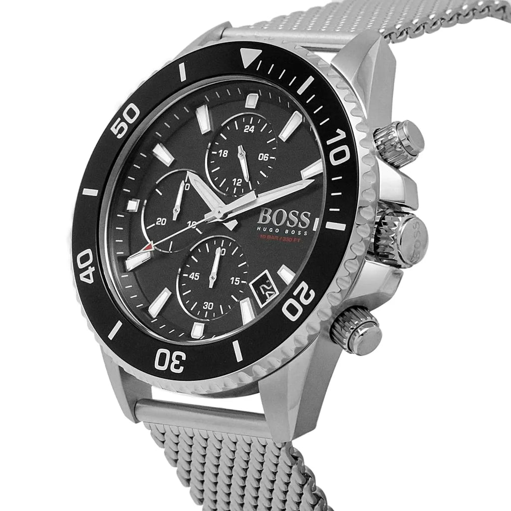 Hugo Boss Admiral 1513904 45mm Men’s Chronograph Watch – Black Dial & Silver-tone Stainless Steel Mesh Bracelet