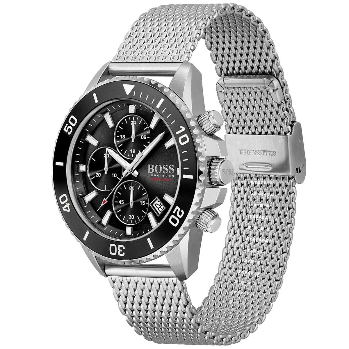 Hugo Boss Admiral 1513904 45mm Men’s Chronograph Watch – Black Dial & Silver-tone Stainless Steel Mesh Bracelet