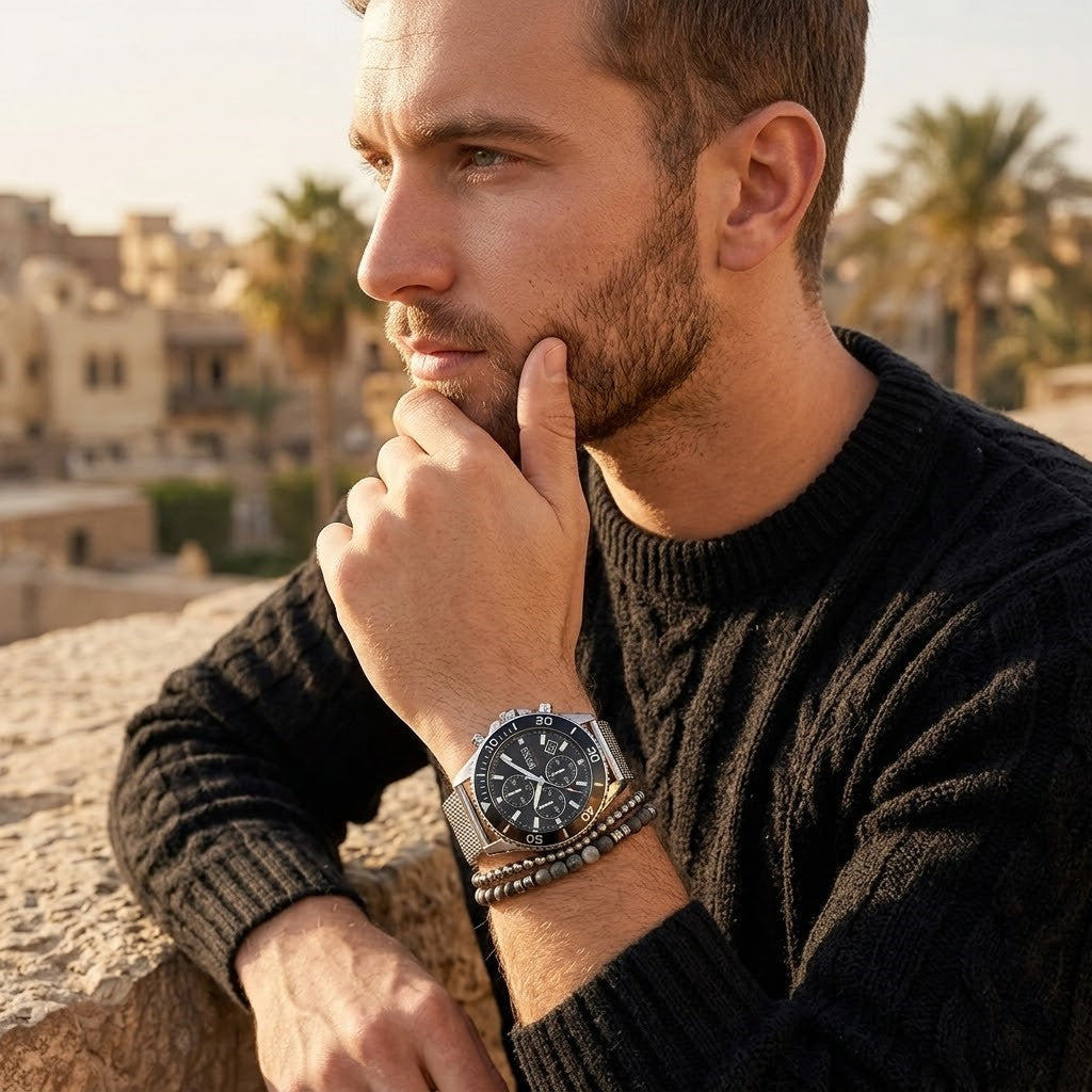 Hugo Boss Admiral 1513904 45mm Men’s Chronograph Watch – Black Dial & Silver-tone Stainless Steel Mesh Bracelet