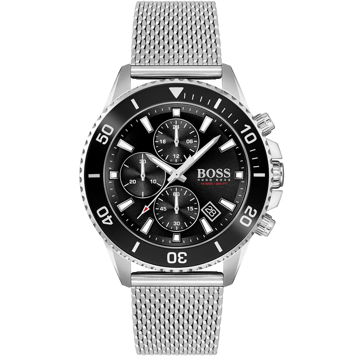 Hugo Boss Admiral 1513904 45mm Men’s Chronograph Watch – Black Dial & Silver-tone Stainless Steel Mesh Bracelet