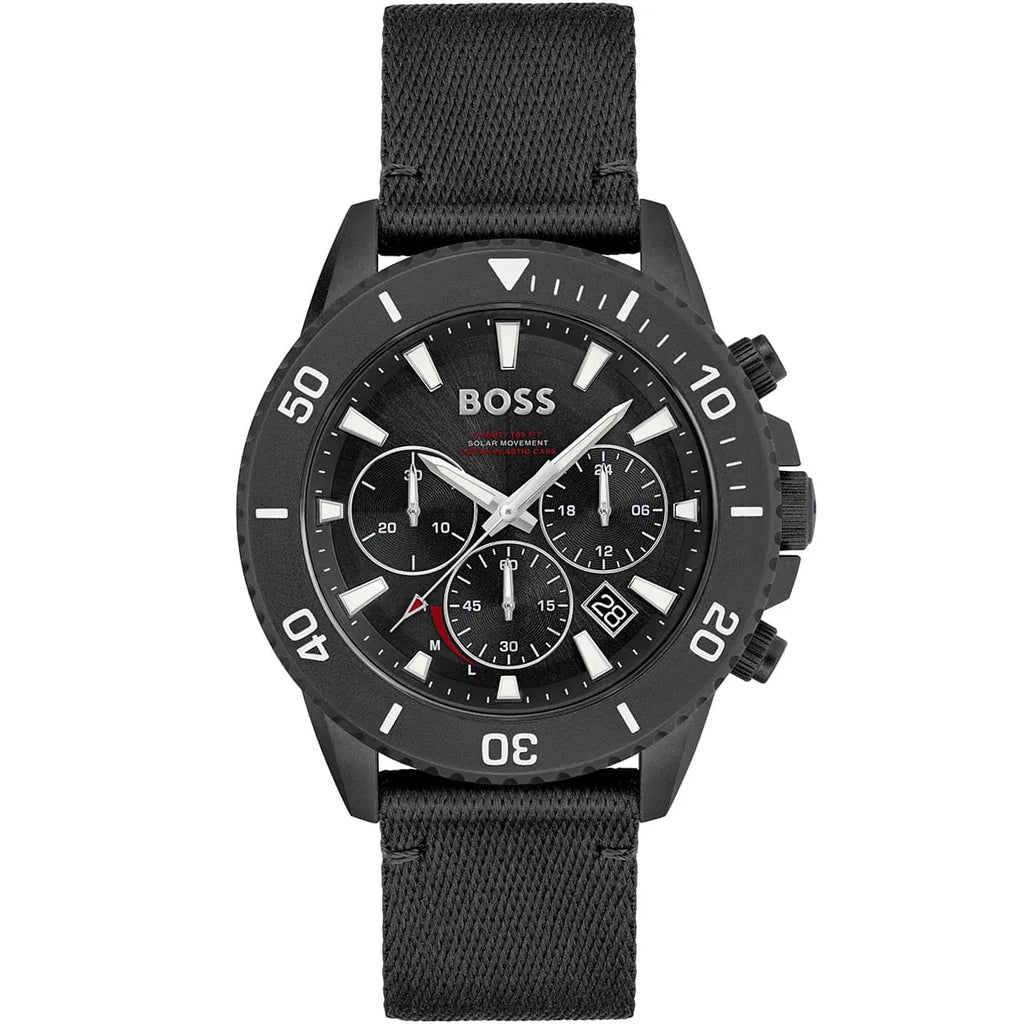 Hugo Boss Admiral 1513918 45mm Men’s Solar Watch – Black Dial & Black Synthetic Fiber Strap