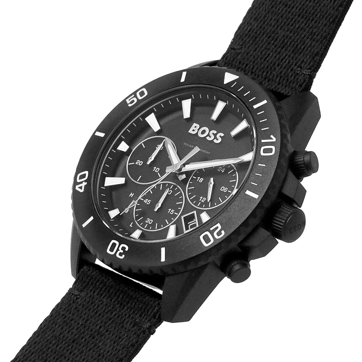 Hugo Boss Admiral 1513918 45mm Men’s Solar Watch – Black Dial & Black Synthetic Fiber Strap