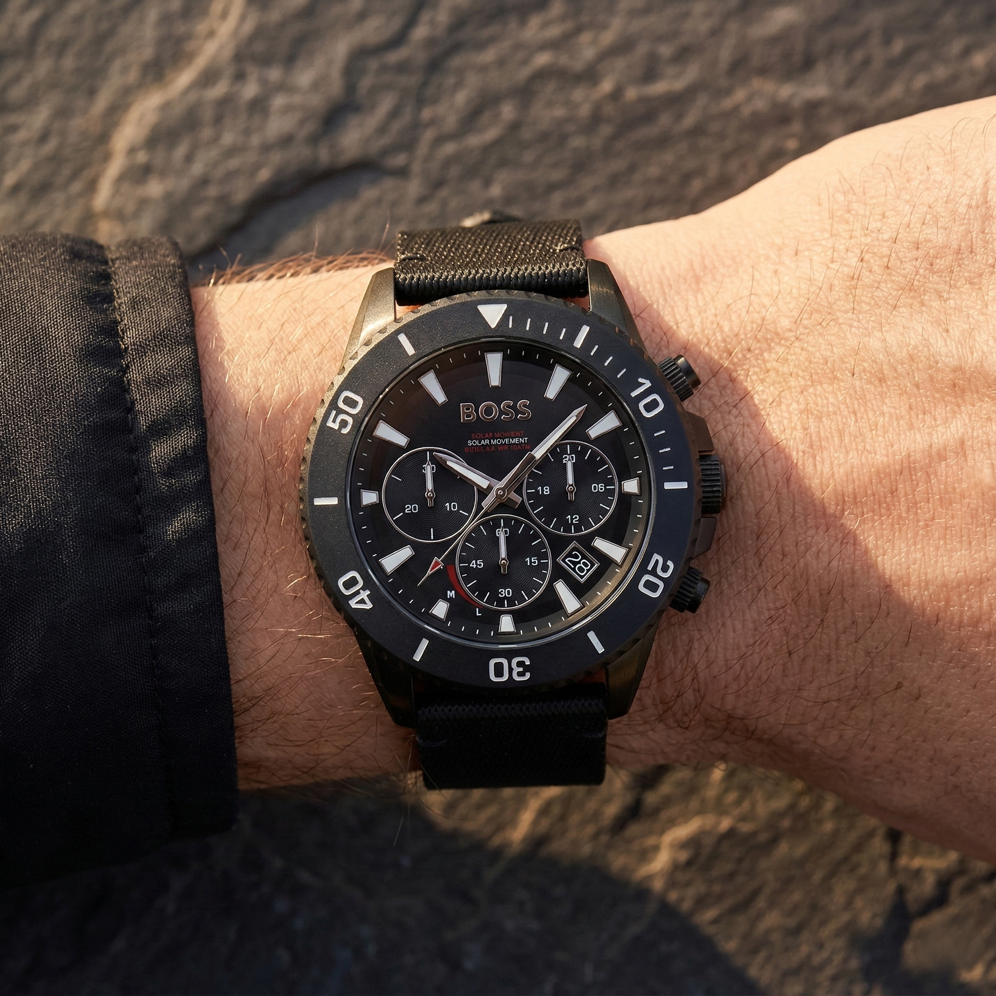 Hugo Boss Admiral 1513918 45mm Men’s Solar Watch – Black Dial & Black Synthetic Fiber Strap