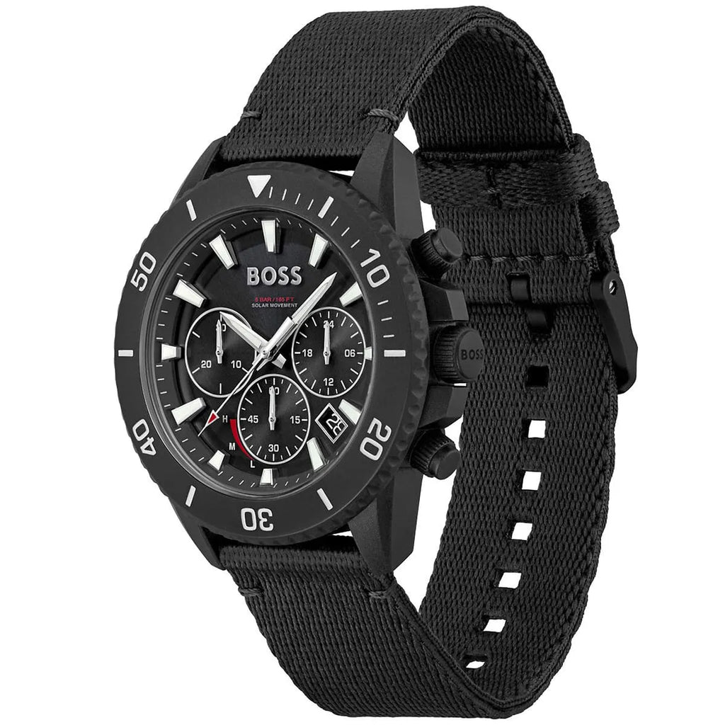Hugo Boss Admiral 1513918 45mm Men’s Solar Watch – Black Dial & Black Synthetic Fiber Strap