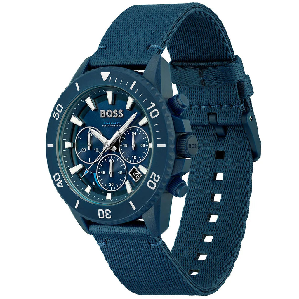 Hugo Boss Admiral 1513919 45mm Men’s Solar Watch – Blue Dial & Blue Synthetic Fiber Strap