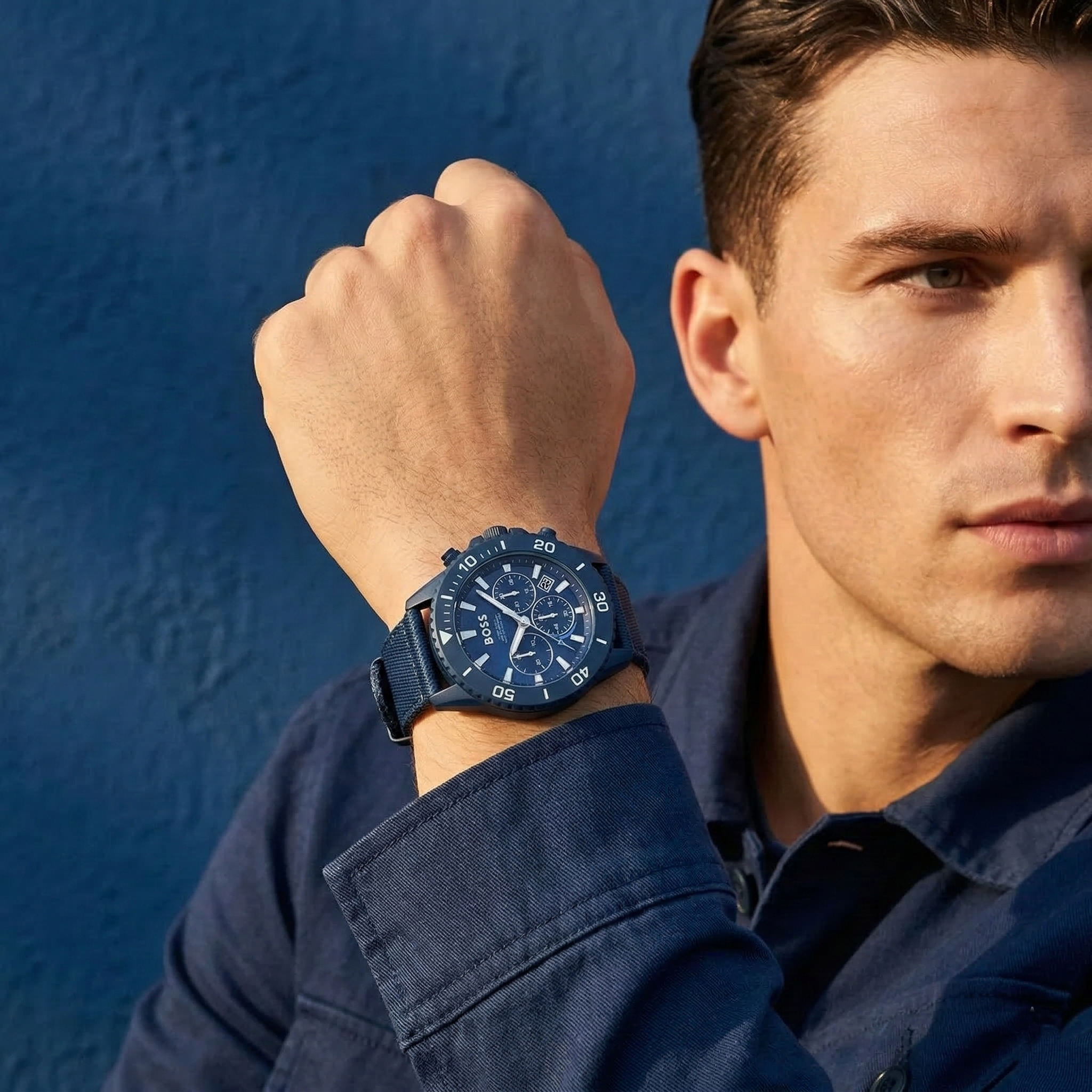 Hugo Boss Admiral 1513919 45mm Men’s Solar Watch – Blue Dial & Blue Synthetic Fiber Strap