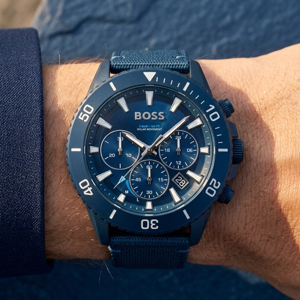 Hugo Boss Admiral 1513919 45mm Men’s Solar Watch – Blue Dial & Blue Synthetic Fiber Strap