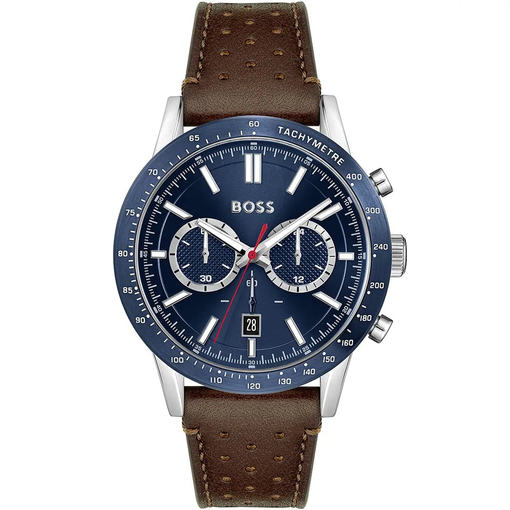 Hugo Boss Allure 1513921 44mm Men’s Chronograph Watch – Blue Dial & Genuine Leather Strap