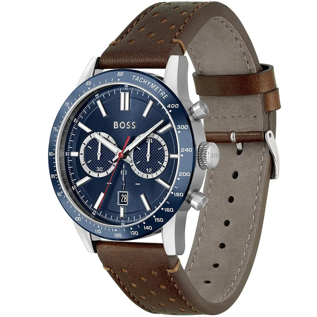 Hugo Boss Allure 1513921 44mm Men’s Chronograph Watch – Blue Dial & Genuine Leather Strap