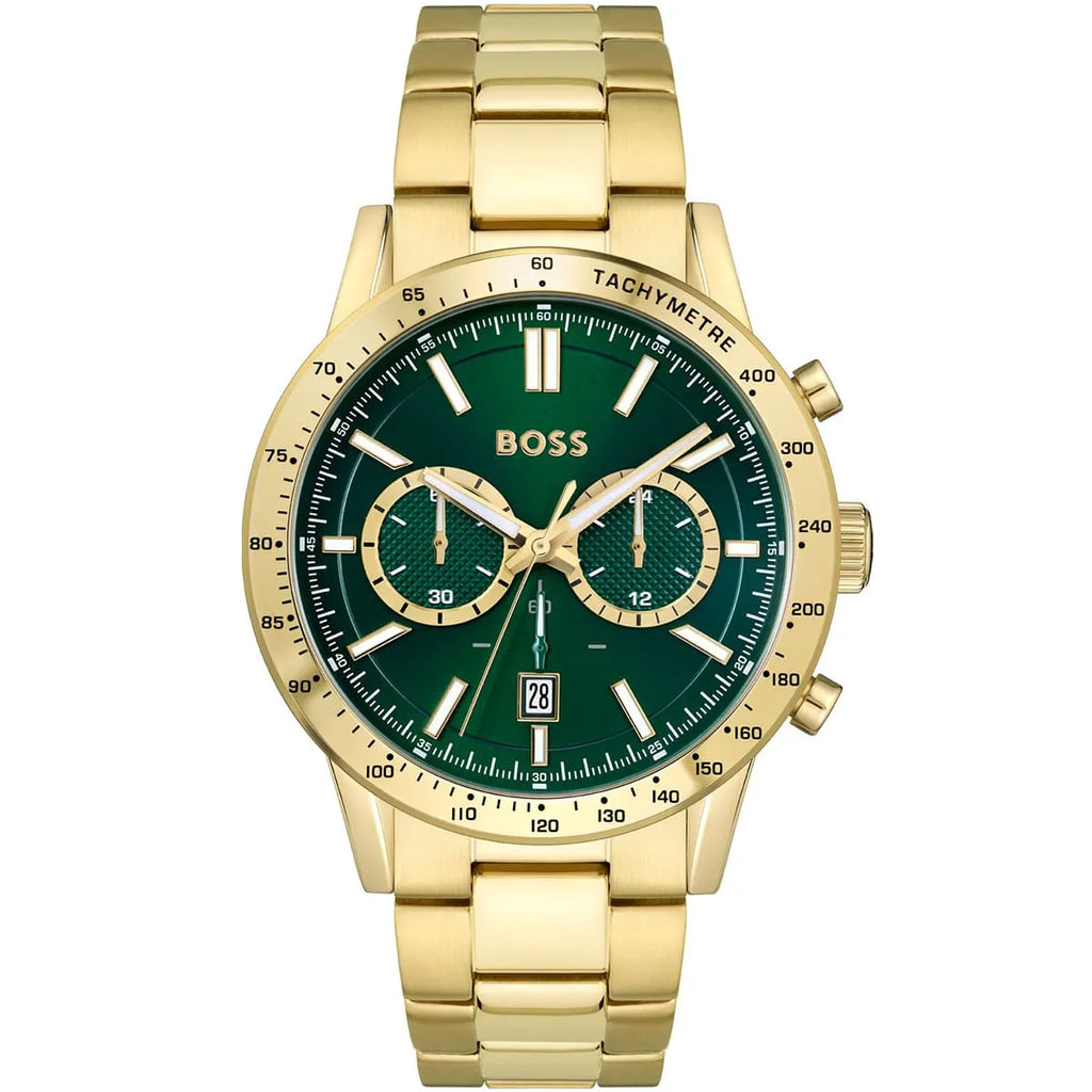 Hugo Boss Allure 1513923 44mm Men’s Chronograph Watch – Green Dial & Gold-tone Stainless Steel Link Bracelet