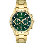 Hugo Boss Allure 1513923 44mm Men’s Chronograph Watch – Green Dial & Gold-tone Stainless Steel Link Bracelet
