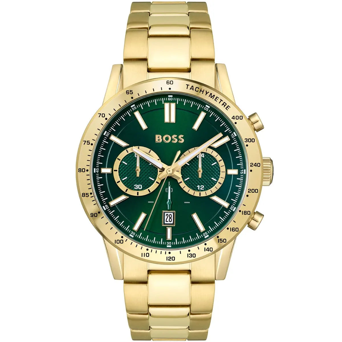 Hugo Boss Allure 1513923 44mm Men’s Chronograph Watch – Green Dial & Gold-tone Stainless Steel Link Bracelet