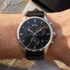 Hugo Boss Dapper 1513925 43mm Men’s Chronograph Watch – Black Dial & Black Genuine Leather Strap