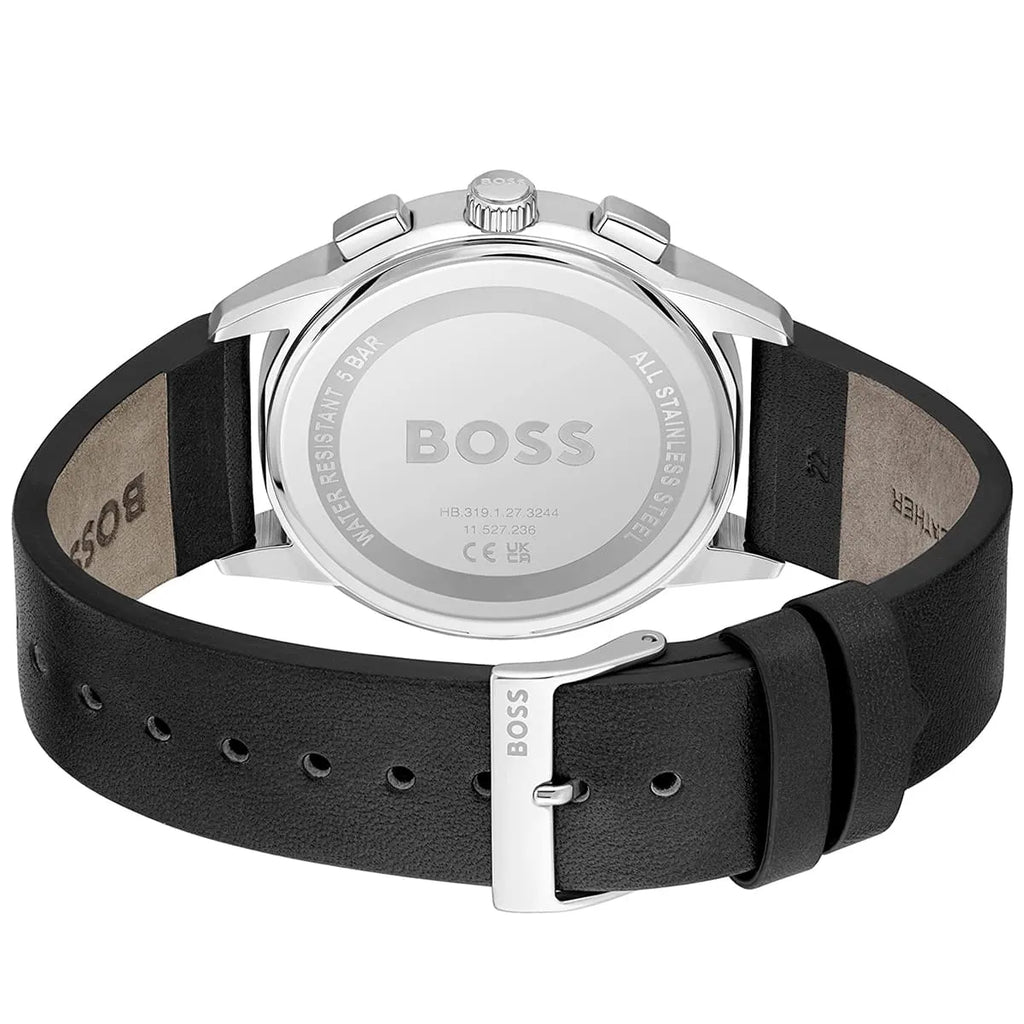 Hugo Boss Dapper 1513925 43mm Men’s Chronograph Watch – Black Dial & Black Genuine Leather Strap