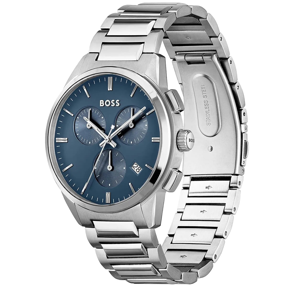 Hugo Boss Dapper 1513927 43mm Men’s Quartz Watch – Blue Dial & Silver-tone Stainless Steel Link Bracelet