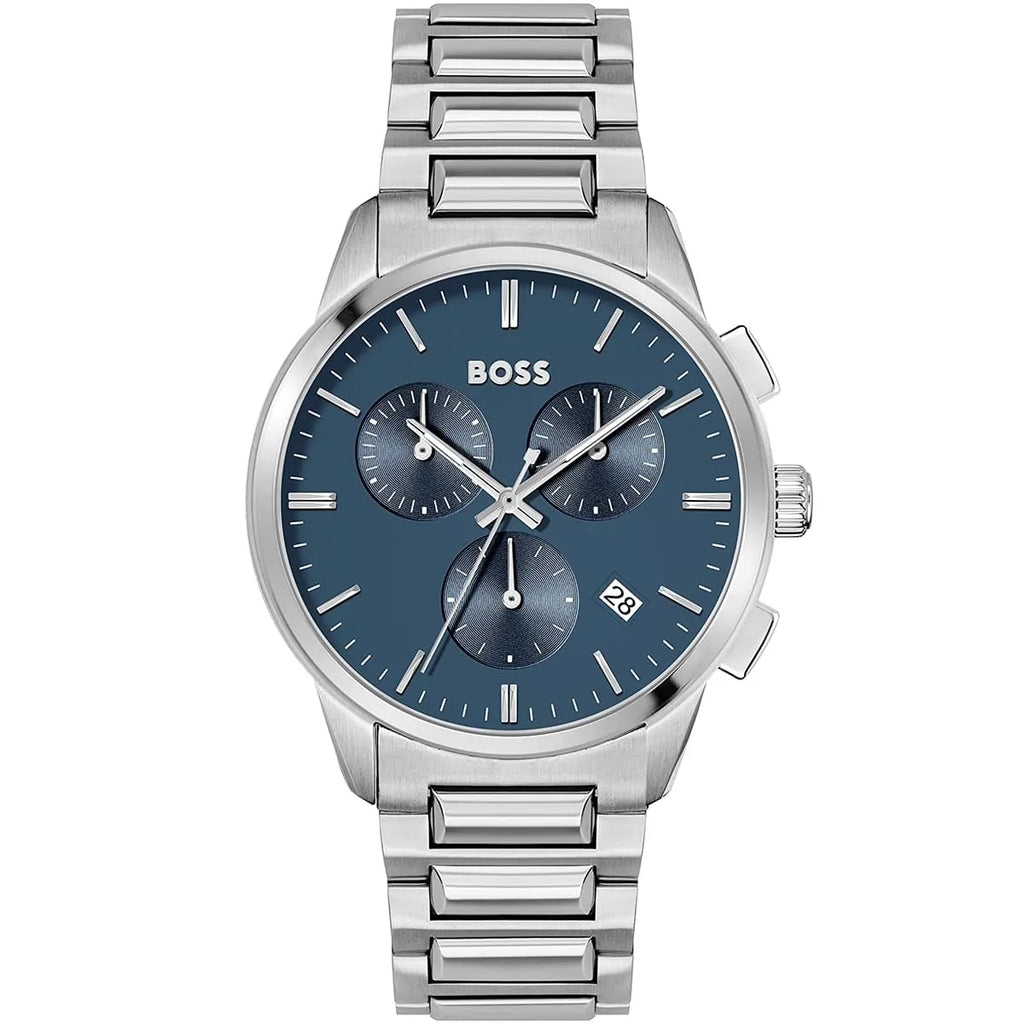 Hugo Boss Dapper 1513927 43mm Men’s Quartz Watch – Blue Dial & Silver-tone Stainless Steel Link Bracelet