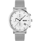 Hugo Boss Skymaster 1513933 43mm Men’s Chronograph Watch – White Dial & Silver-tone Stainless Steel Mesh Bracelet