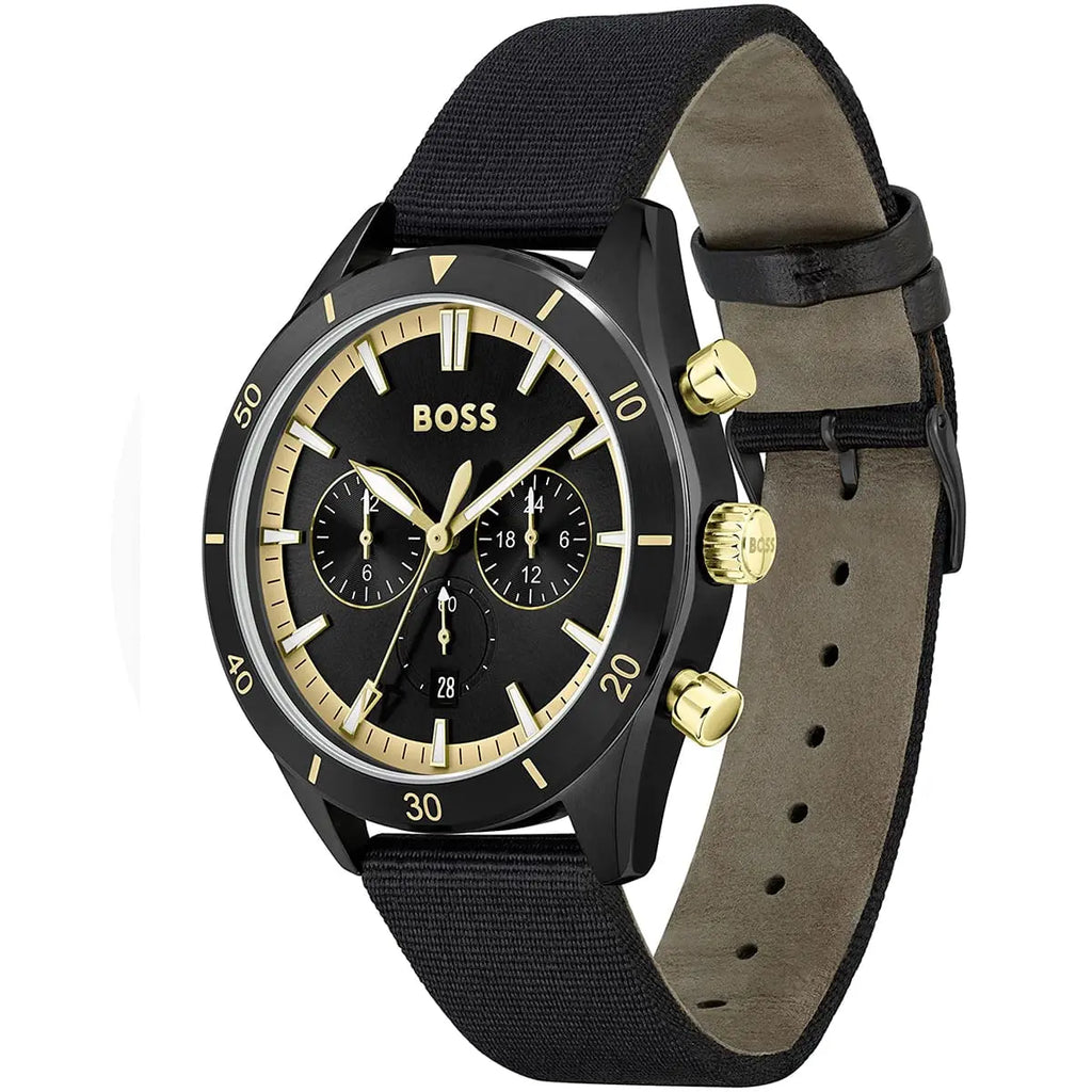 Hugo Boss Santiago 1513935 44mm Men’s Chronograph Watch – Black Dial & Black Synthetic Fiber Strap