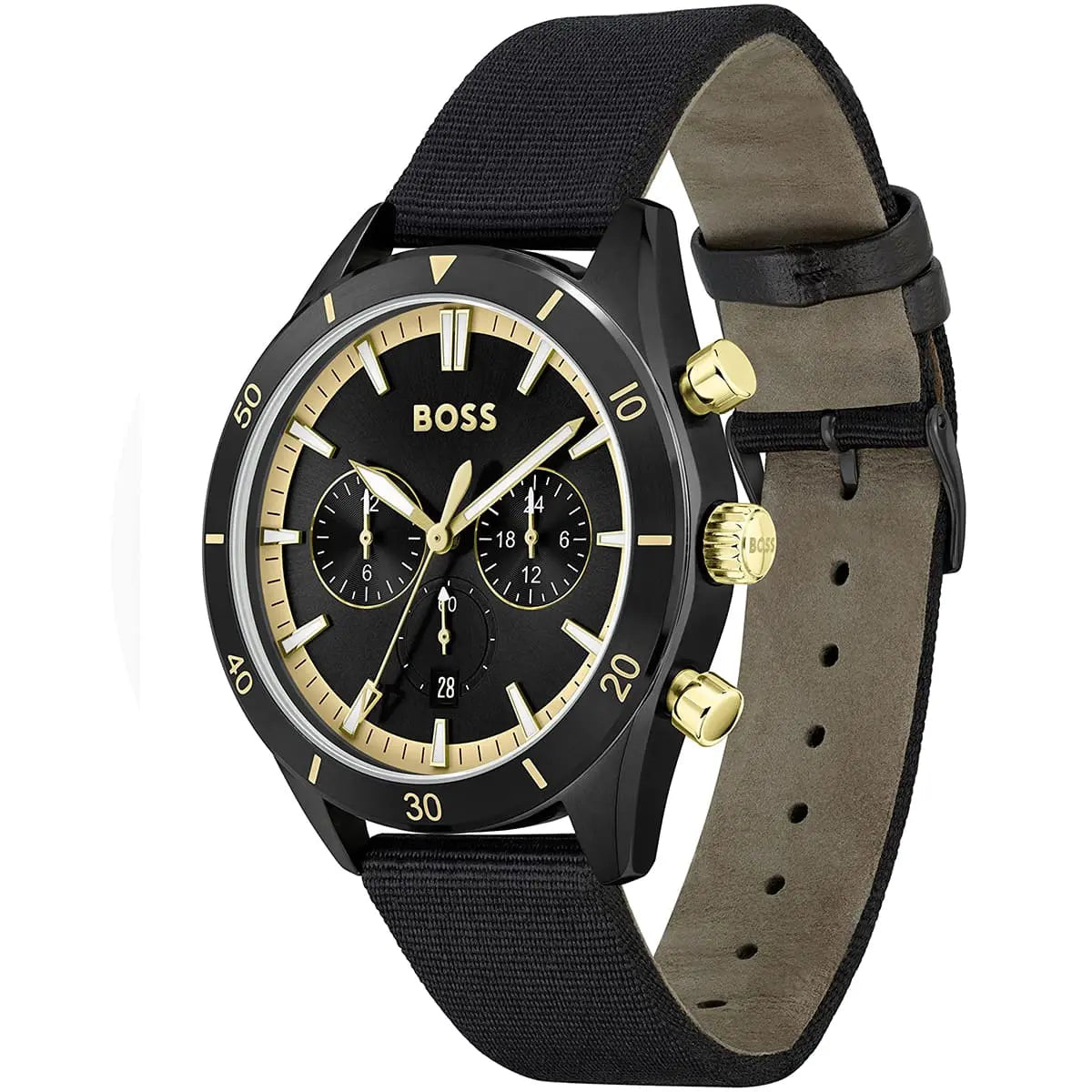 Hugo Boss Santiago 1513935 44mm Men’s Chronograph Watch – Black Dial & Black Synthetic Fiber Strap
