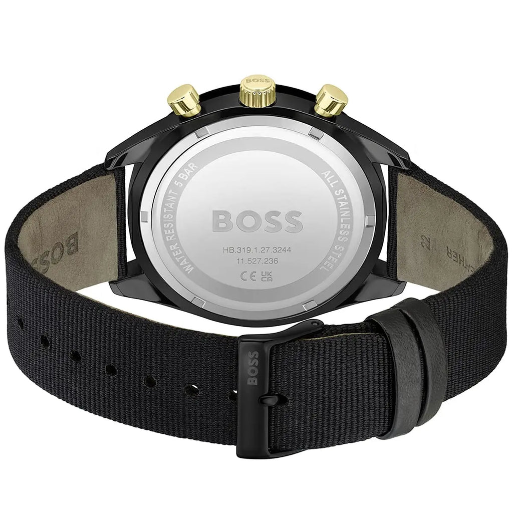 Hugo Boss Santiago 1513935 44mm Men’s Chronograph Watch – Black Dial & Black Synthetic Fiber Strap