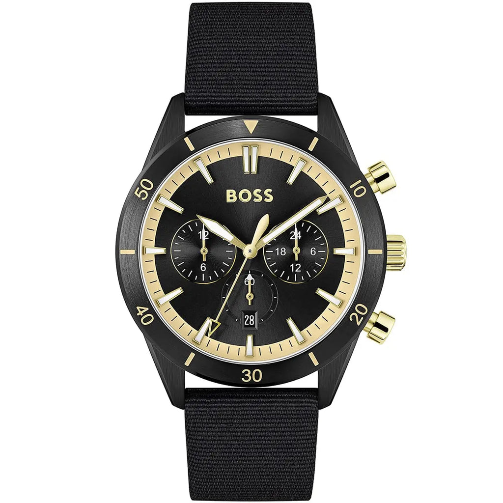Hugo Boss Santiago 1513935 44mm Men’s Chronograph Watch – Black Dial & Black Synthetic Fiber Strap