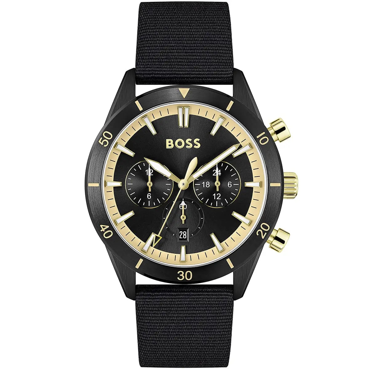 Hugo Boss Santiago 1513935 44mm Men’s Chronograph Watch – Black Dial & Black Synthetic Fiber Strap