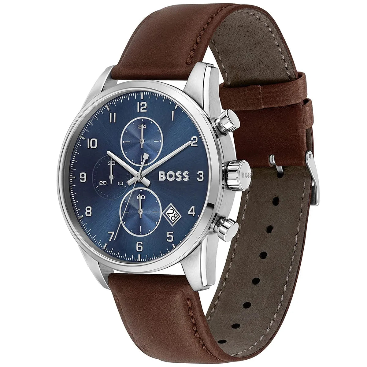 Hugo Boss Skymaster 1513940 44mm Men’s Chronograph Watch – Blue Dial & Brown Genuine Leather Strap