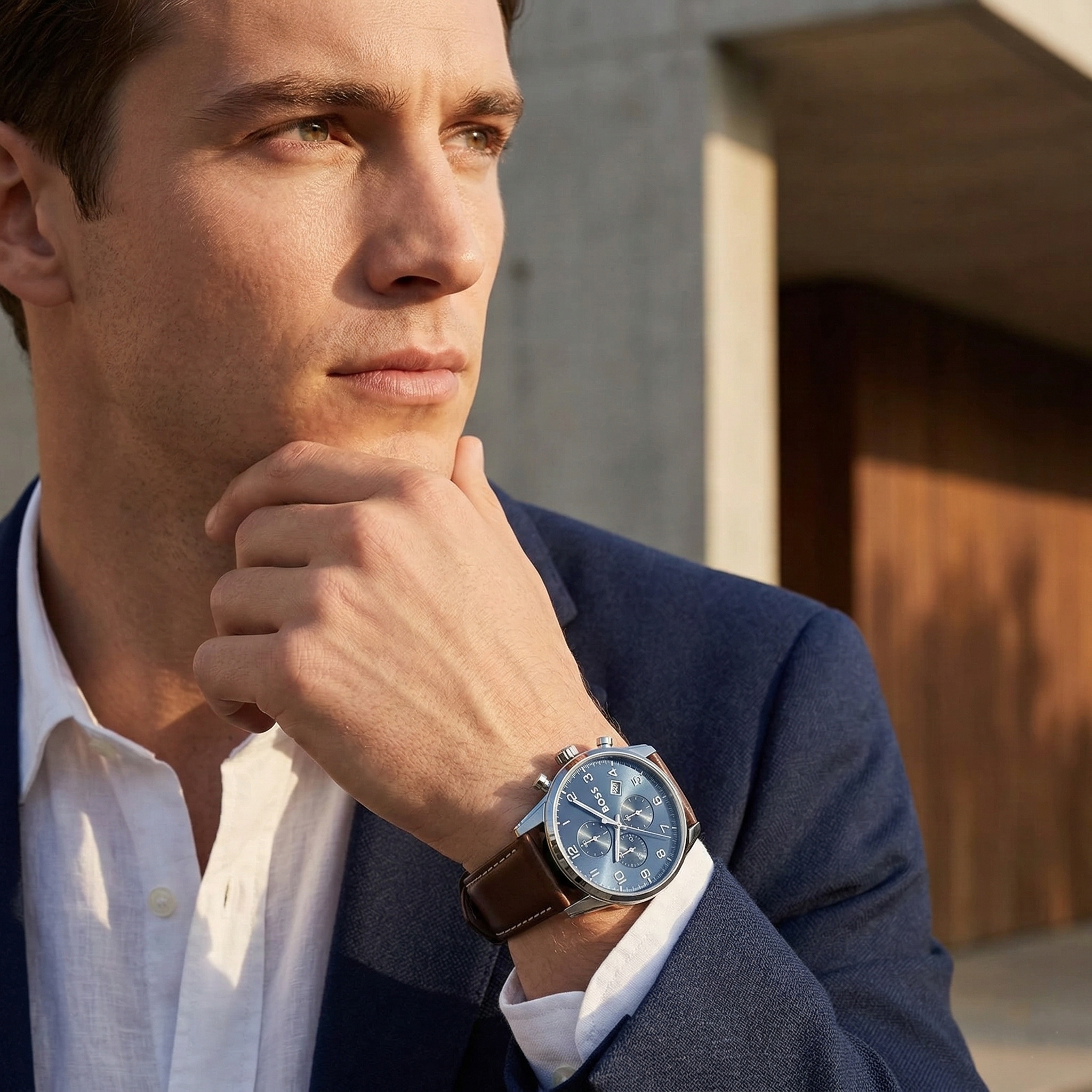 Hugo Boss Skymaster 1513940 44mm Men’s Chronograph Watch – Blue Dial & Brown Genuine Leather Strap