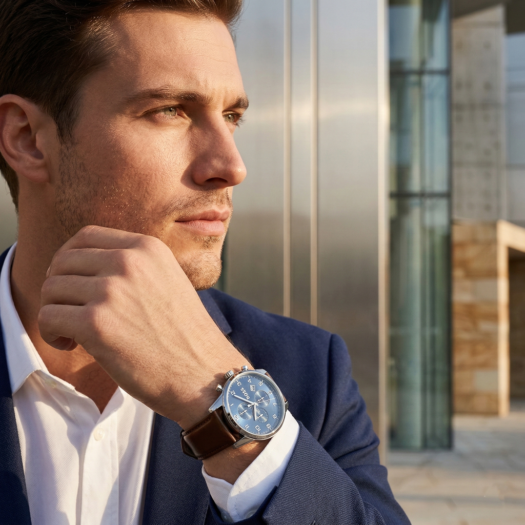 Hugo Boss Skymaster 1513940 44mm Men’s Chronograph Watch – Blue Dial & Brown Genuine Leather Strap