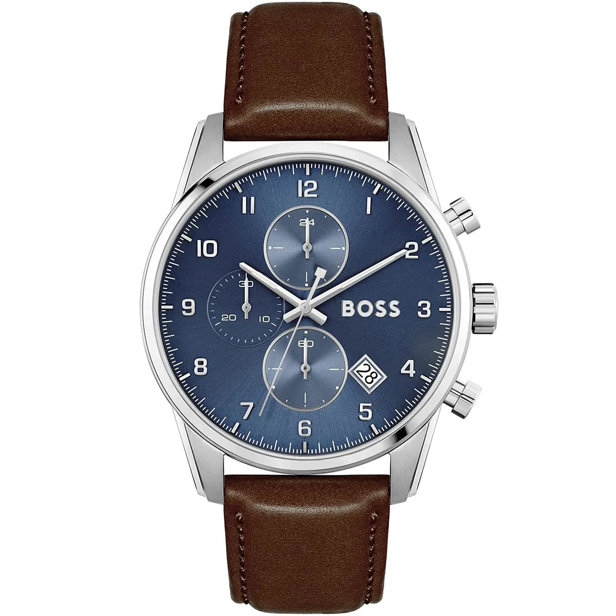 Hugo Boss Skymaster 1513940 44mm Men’s Chronograph Watch – Blue Dial & Brown Genuine Leather Strap