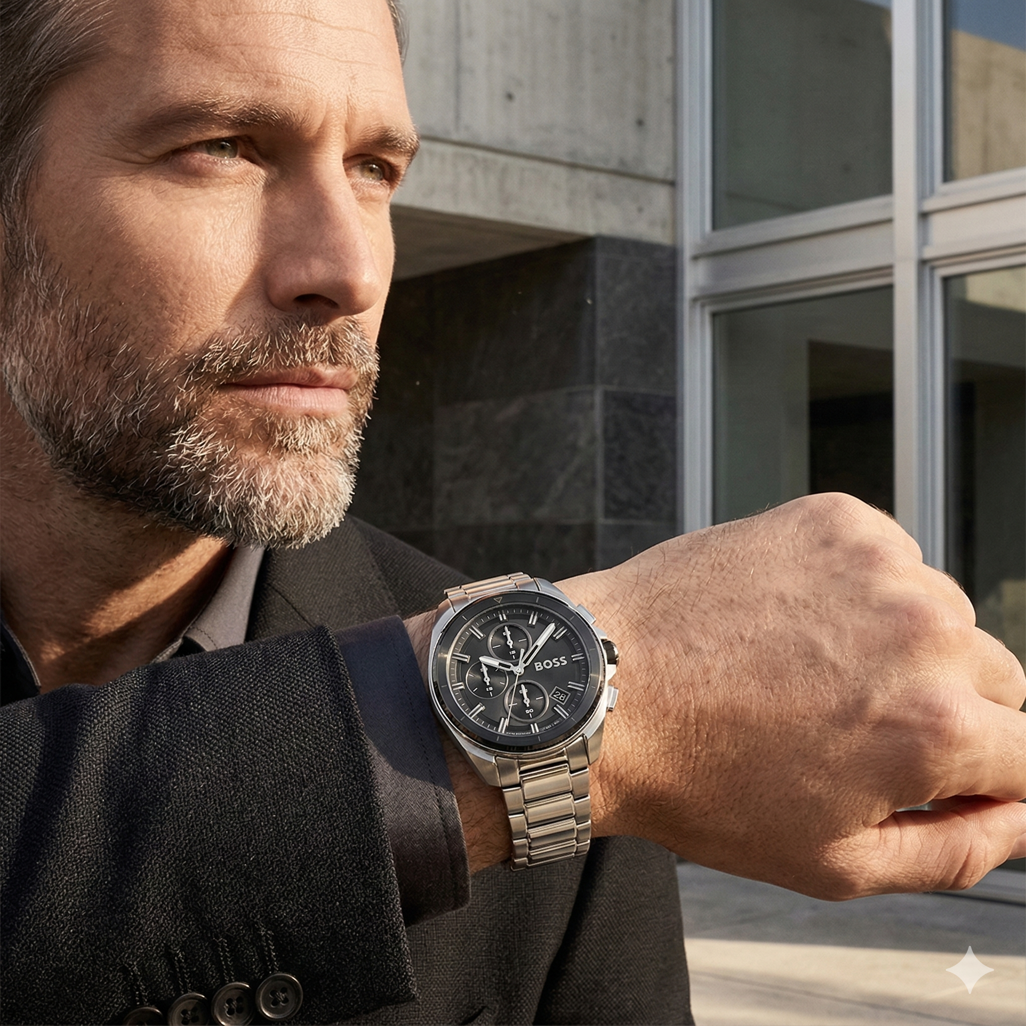 Hugo Boss Volane 1513949 44mm Men’s Chronograph Watch – Black Dial & Silver-tone Stainless Steel Link Bracelet