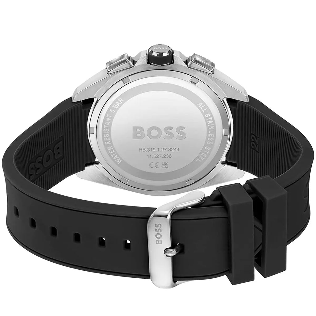 Hugo Boss Volane 1513953 44mm Men’s Chronograph Watch – Black Textured Dial & Black Silicone Strap