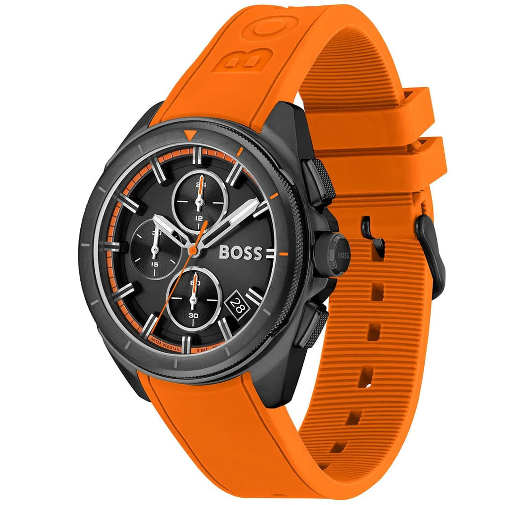 Hugo Boss Volane 1513957 44mm Men’s Chronograph Watch – Black Dial & Orange Rubber Strap