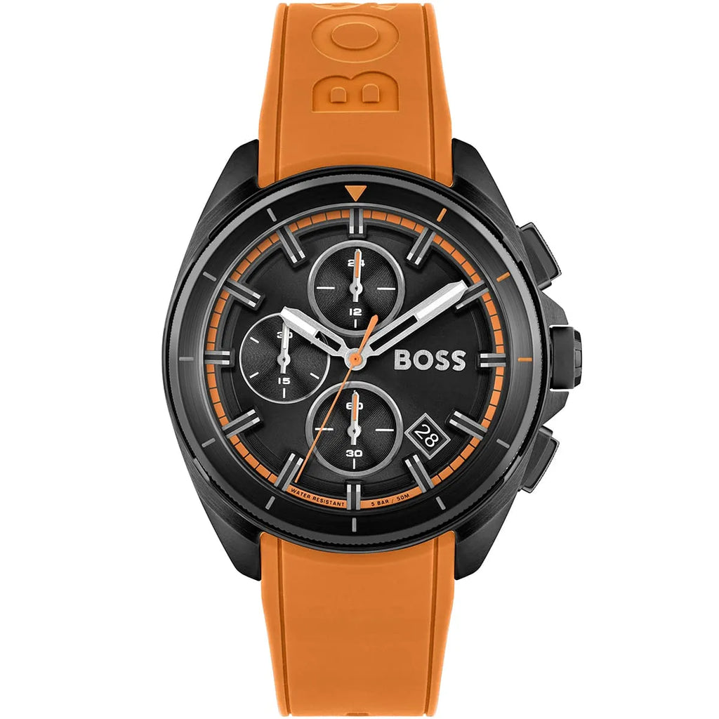 Hugo Boss Volane 1513957 44mm Men’s Chronograph Watch – Black Dial & Orange Rubber Strap