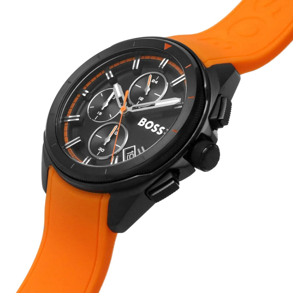 Hugo Boss Volane 1513957 44mm Men’s Chronograph Watch – Black Dial & Orange Rubber Strap