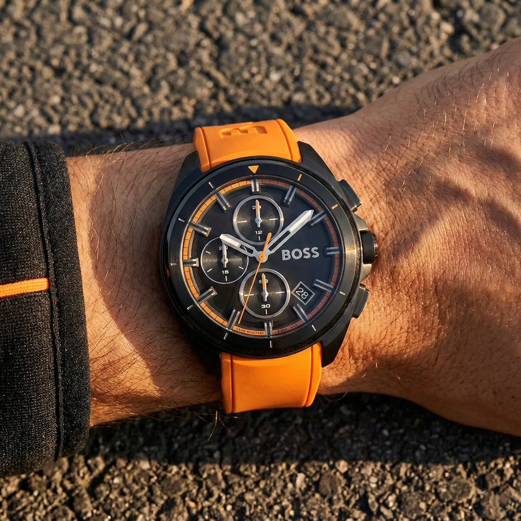 Hugo Boss Volane 1513957 44mm Men’s Chronograph Watch – Black Dial & Orange Rubber Strap