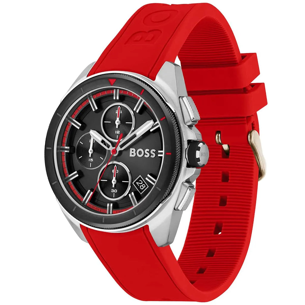 Hugo Boss Volane 1513959 44mm Men’s Chronograph Watch – Black Dial & Red Rubber Strap