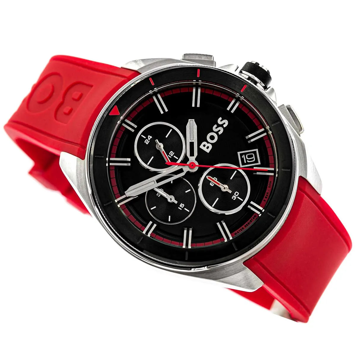 Hugo Boss Volane 1513959 44mm Men’s Chronograph Watch – Black Dial & Red Rubber Strap